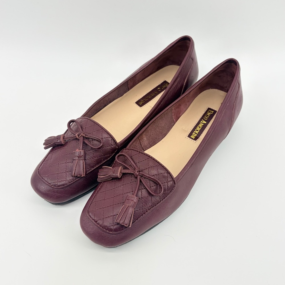 Enzo Angiolini EALIZZIA Burgundy Quilted Leather Tassel Loafers 8M Classic Mod - Picture 2 of 14